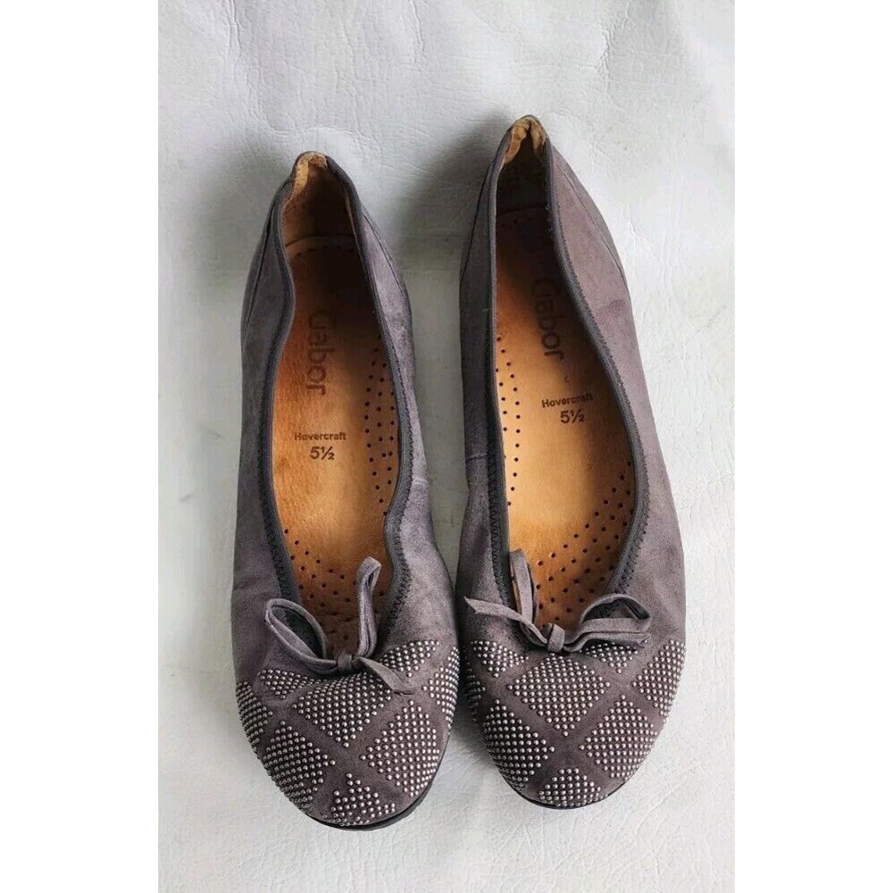 Gabor Shoes Womens US 8 UK 5.5 Slip On Wedge Grey Suede Leather Rhinestone Low